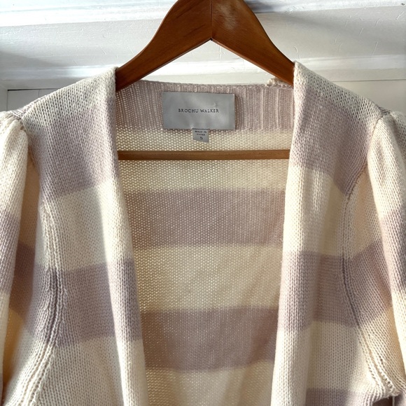 Brochu Walker Tie Front Ayla Striped Cardigan Sweater Cream Mauve Size S - Picture 6 of 15